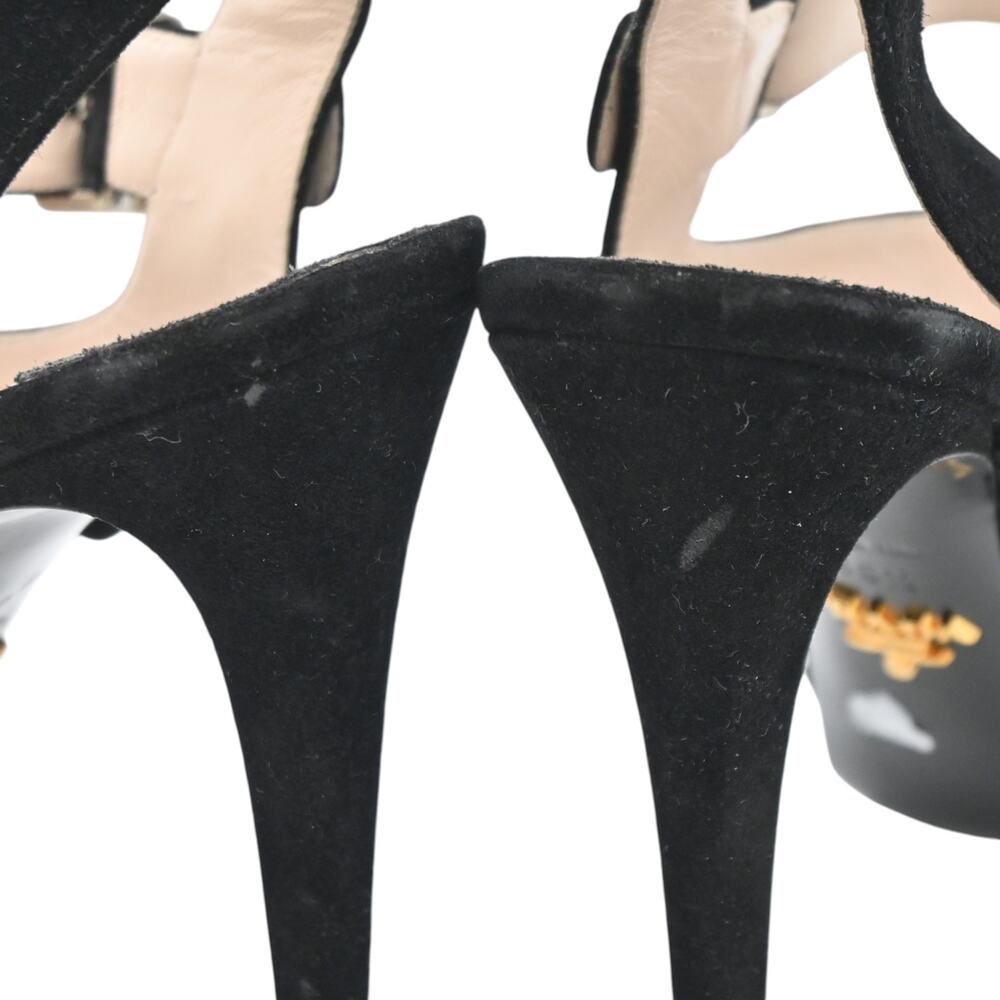 Prada Black Suede Strappy Platform High Heel Sandals Size 38.5 - Picture 12 of 12
